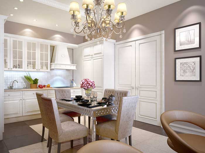 Маленькая кухня со встраиваемой бытовой техникой. На полу керамическая плитка Маленькая кухня со встраиваемой бытовой техникой. На полу керамическая плитка