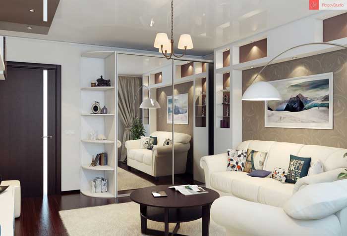 Зеркальный шкаф купэ в зале небольшой площади Зеркальный шкаф купэ в зале небольшой площади