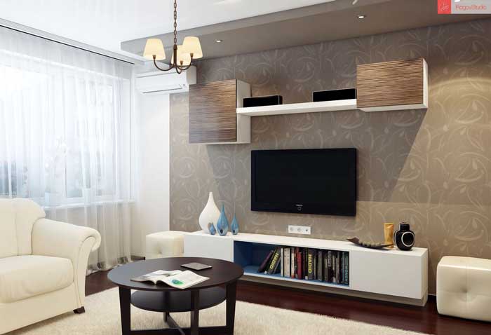 Комбинирование светлых и темных обоев в гостиной