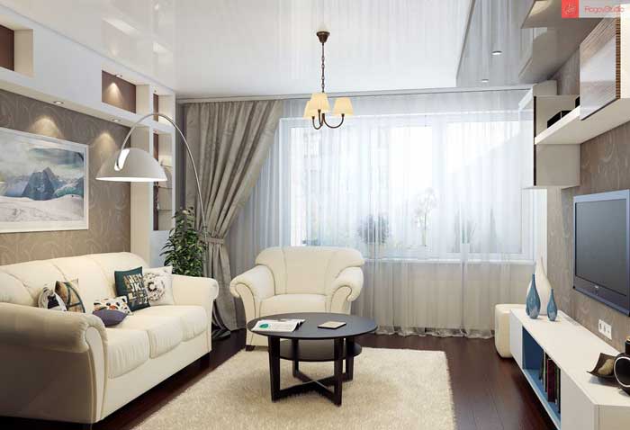 Потолочный карниз на натяжном потолке в гостиной 15, 16, 17 м2 Потолочный карниз на натяжном потолке в гостиной 15, 16, 17 м2