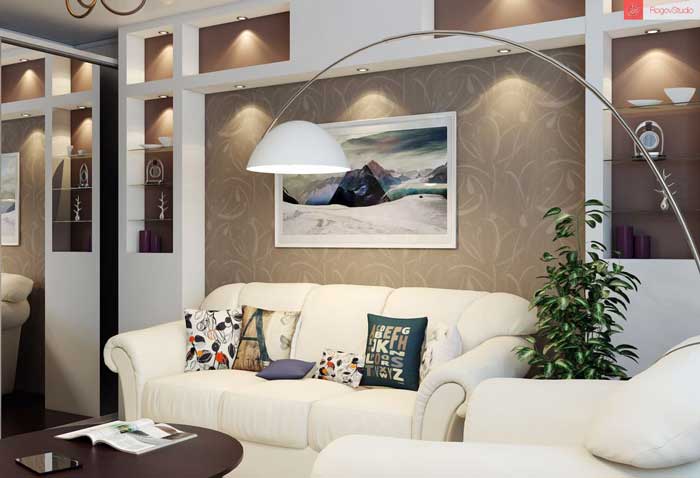 В зале ниша из гипсокартона с подсветкой В зале ниша из гипсокартона с подсветкой