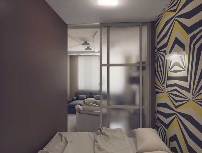 Отгороженная спальня декоративной перегородкой 