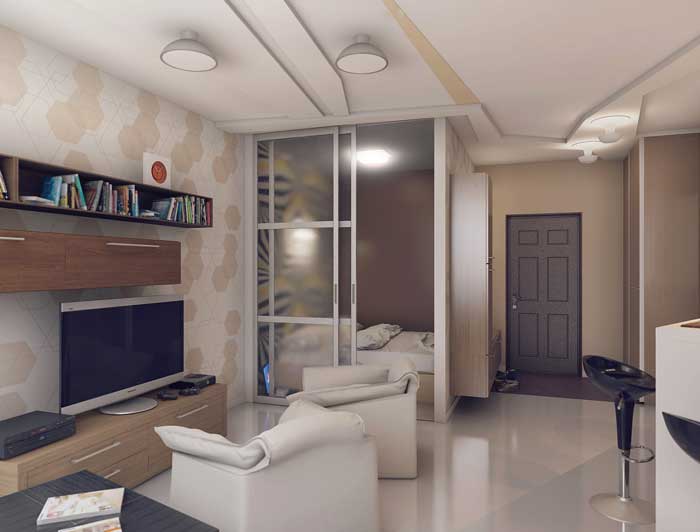 Дизайн квартиры студии 20 м2 с использование зонирования