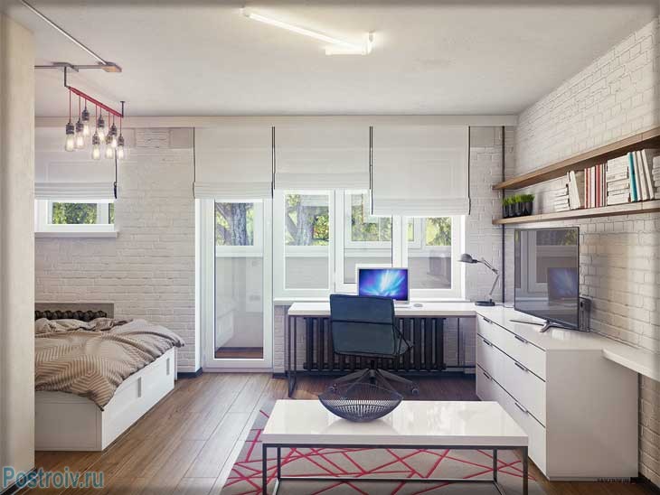 Дизайн зала в стиле лофт в однокомнатной квартире - Фото Дизайн зала в стиле лофт в однокомнатной квартире - Фото