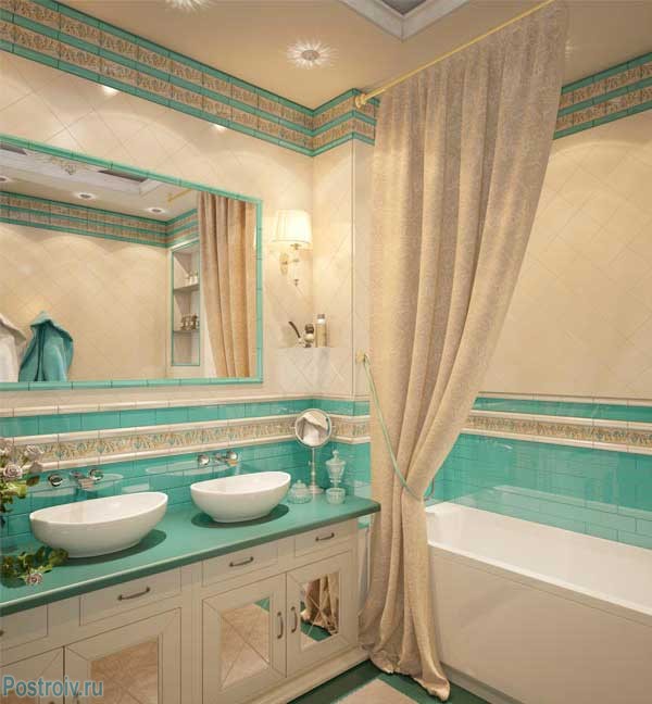 Бирюзовая ванная комната. Фото