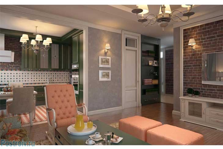 Стены серого цвета в гостиной с английским стилем. Фото