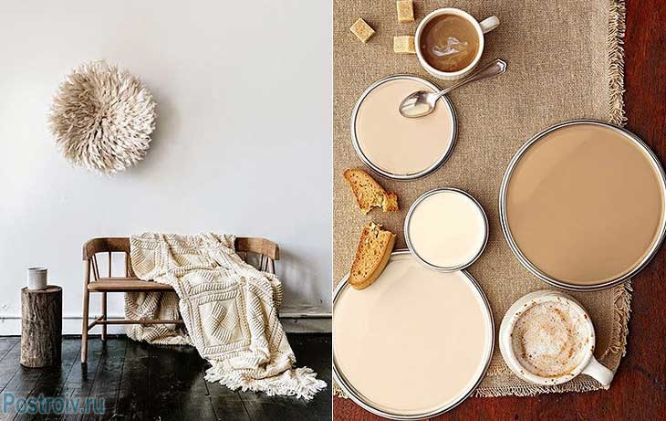 Оттенки бежевого цвета в гостиной. Фото