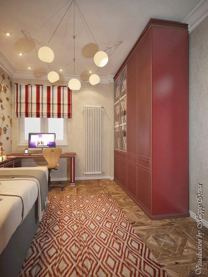 Дизайн детской для мальчика бюджетный вариант. На окнах римские шторы