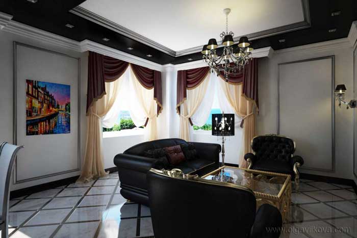 Хай-тек в интерьере студии кухни. Шторы в интерьере гостиной Хай-тек в интерьере студии кухни. Шторы в интерьере гостиной