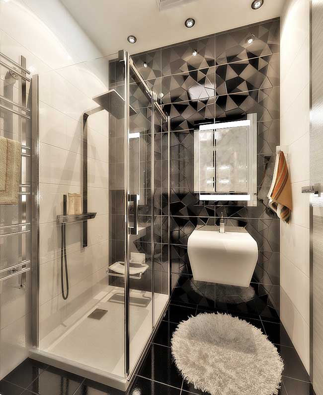 Белая ванная с черной плиткой на полу. Фото 6 Белая ванная с черной плиткой на полу. Фото 6