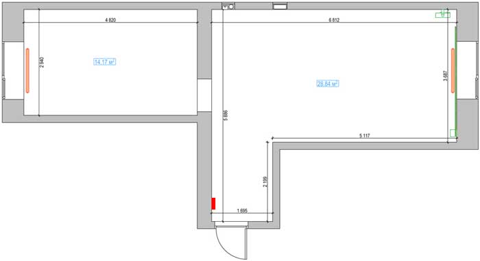 Первоначальный план двухкомнатной квартиры