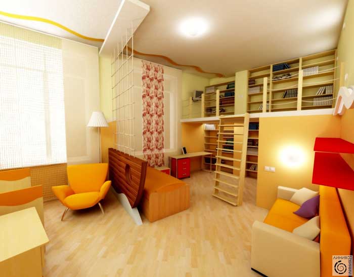 Дизайн детской комнаты для мальчика и девочки 9, 10 лет. Оранжевая мебель Дизайн детской комнаты для мальчика и девочки 9, 10 лет. Оранжевая мебель