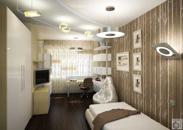 Интерьер детской комнаты для мальчика 15, 16 лет. Коричневые стены. Рабочая зона у окна Интерьер детской комнаты для мальчика 15, 16 лет. Коричневые стены. Рабочая зона у окна