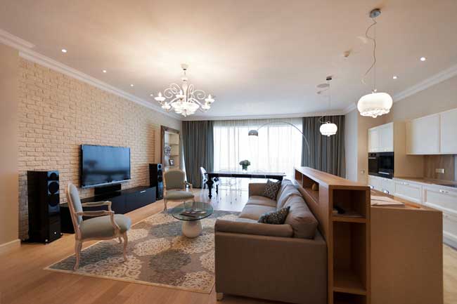 Дизайн интерьера гостиной совмещенной с кухней