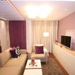 Дизайн спальни гостиной лиловых оттенков. Фото