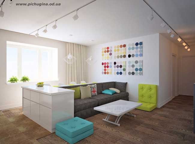 Дизайн гостиной кухни в скандинавском стиле. Недорогой вариант ремонта