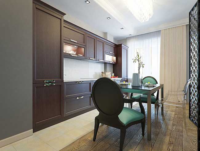 Обеденная зона на кухне. Кухня коричневого цвета Обеденная зона на кухне. Кухня коричневого цвета