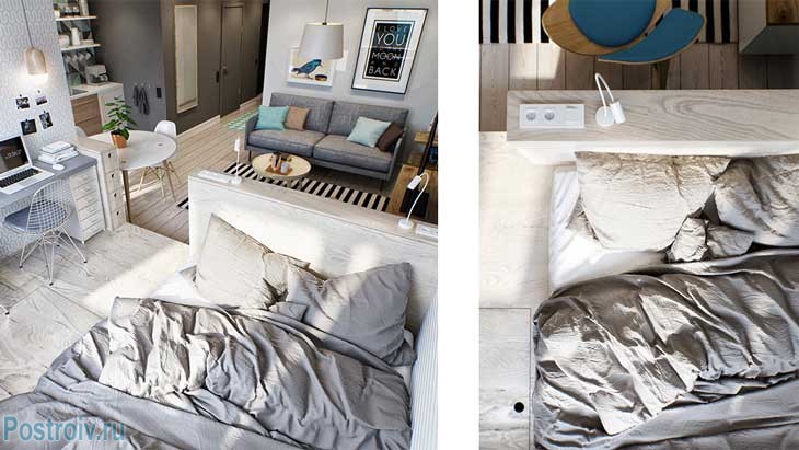 Зона спальни в студии. Фото