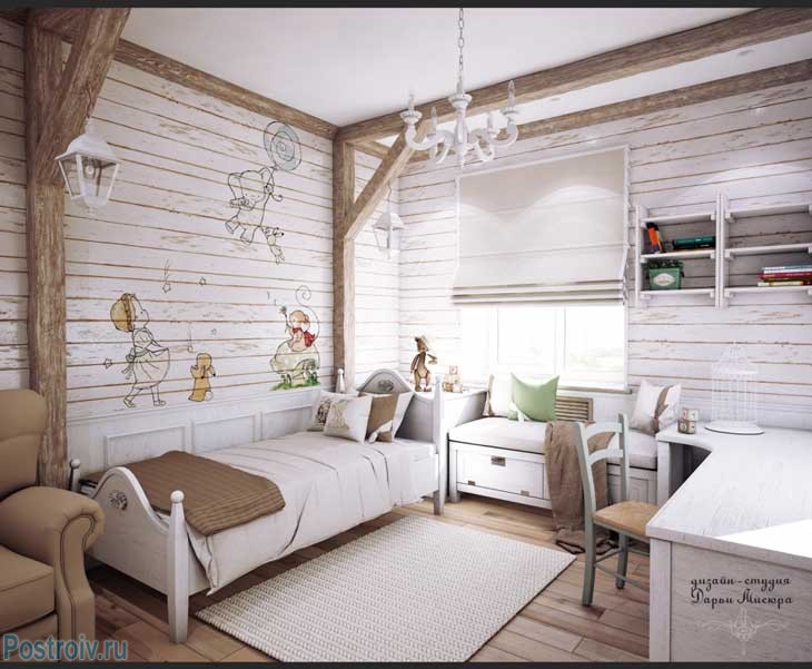 Декоративные балки в интерьере детской комнаты. Мебель в стиле прованс. Фото Декоративные балки в интерьере детской комнаты. Мебель в стиле прованс. Фото