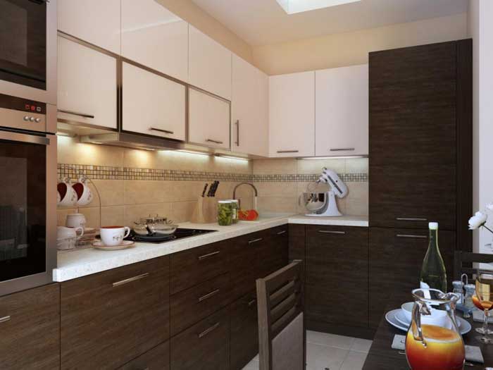 Интерьер кухни в однокомнатной квартире. Фото 9