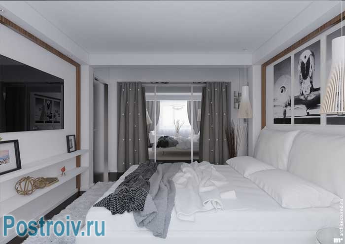 Шкаф купе в спальне. Серая спальня. Фото 9