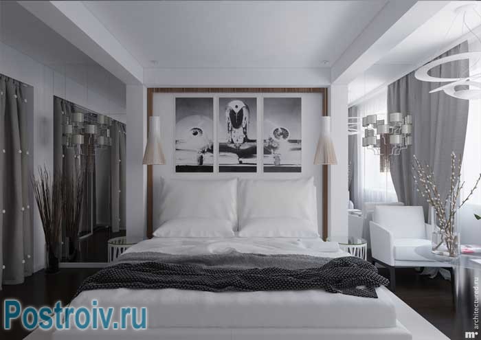 Модульные картины над кроватью в спальне. Фото 6