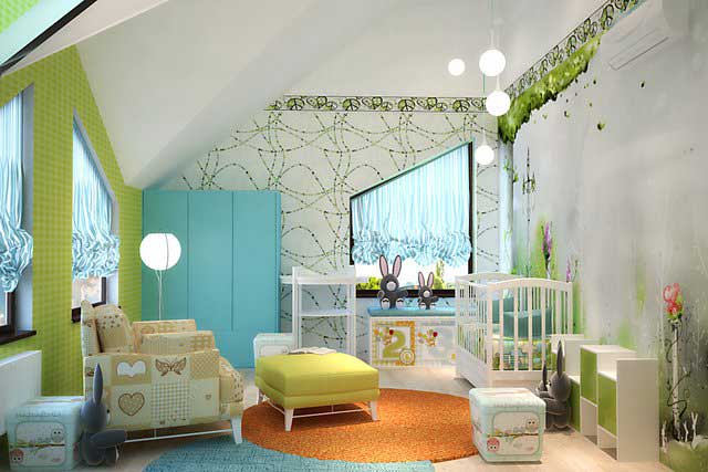 Дизайн детской в мансарде. Голубой шкаф Дизайн детской в мансарде. Голубой шкаф