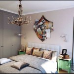 Интерьер спальни после ремонта с большим шкафом. Кровать с мягким изголовьем - Фото