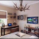 Спальня с телевизором на стене. И рабочим столом в угле - Фото