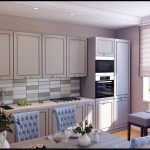 Маленькая кухонная зона со встроенной бытовой техникой. Фартук из декоративной плитки - Фото