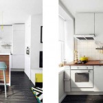 Маленькая кухня с барной стойкой в хрущевке. Белый цвет бытовой техники - Фото