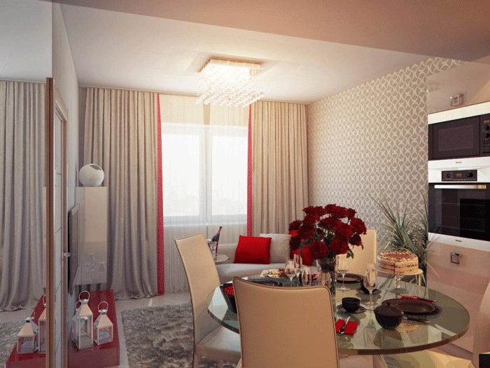 Гостиная совмещенная с кухней 19, 20, 22 кв.м. Модные шторы Гостиная совмещенная с кухней 19, 20, 22 кв.м. Модные шторы