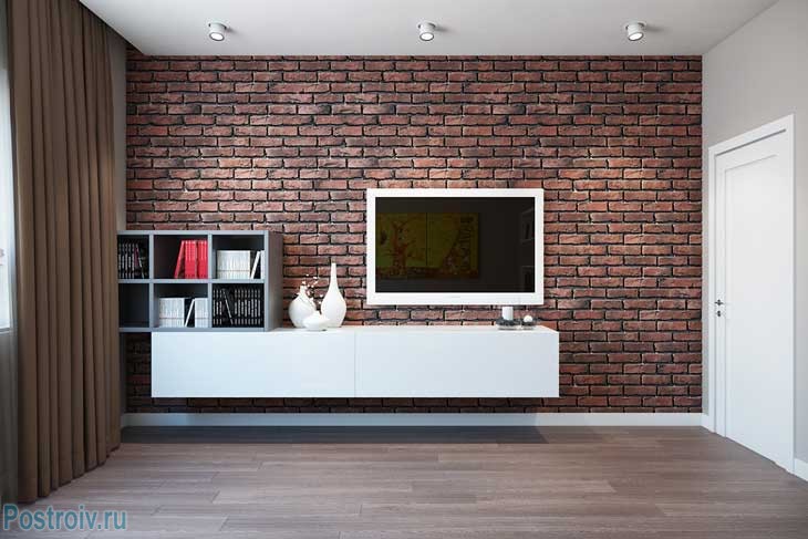 Кирпичная стена в гостиной. Акцентная стена с ТВ - Фото Кирпичная стена в гостиной. Акцентная стена с ТВ - Фото