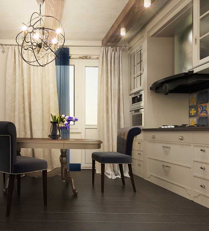Обеденная зона на кухне. Шторы для кухни