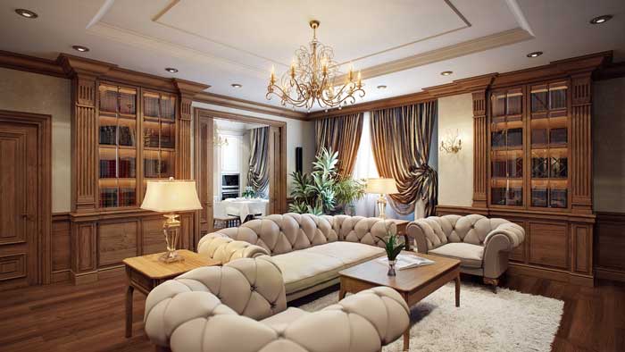 Интерьер гостиной в классическом стиле с белым камином Интерьер гостиной в классическом стиле с белым камином