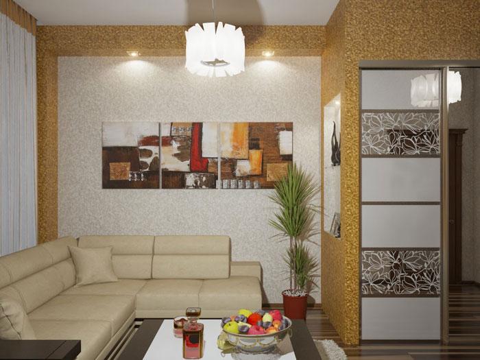 Решение для оформления маленькой гостиной. Ниша из гипсокартона