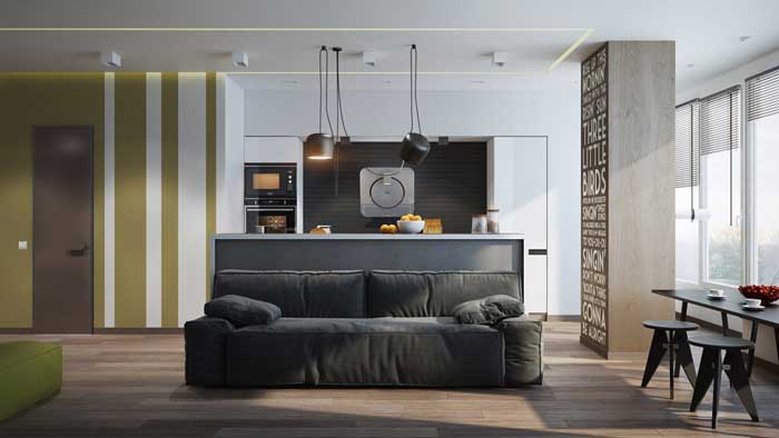 Кухня совмещенная с гостиной в квартире студии