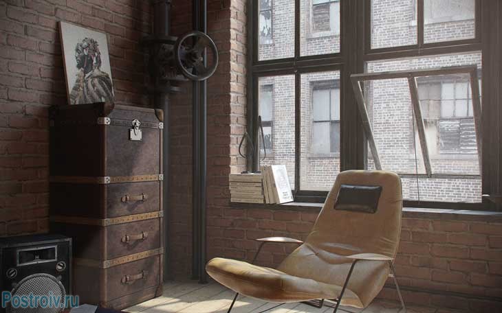 Правильное освещение комнаты в индустриальном стиле. Фото