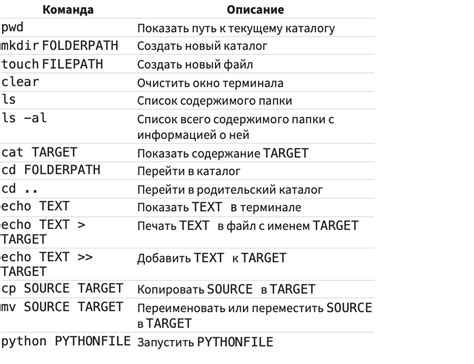 Основные команды для скриптов