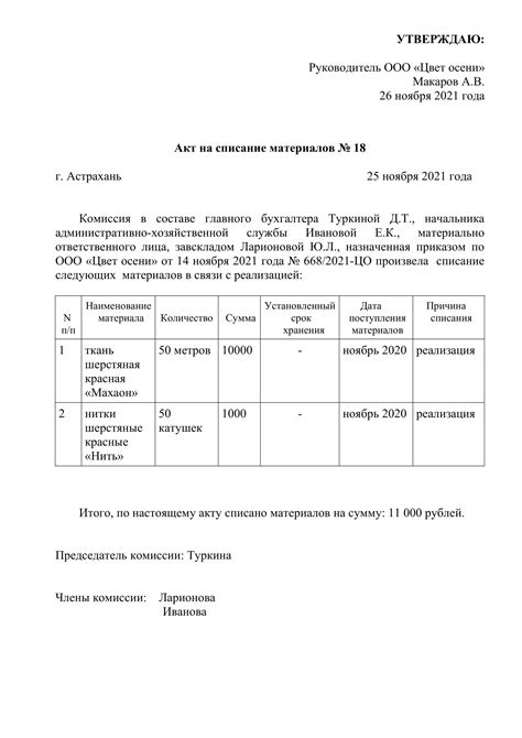 Оформление акта на списание ведра оцинкованного