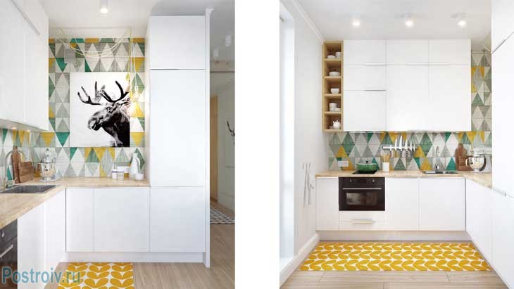 Небольшая угловая кухня в однокомнатной квартире после ремонта. Со встроенной бытовой техникой - Фото Небольшая угловая кухня в однокомнатной квартире после ремонта. Со встроенной бытовой техникой - Фото