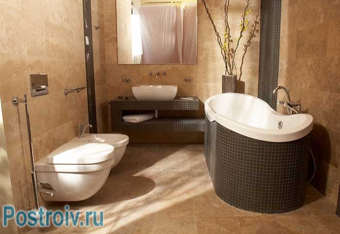 Бежевая ванная комната. Фото