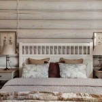 Загородный интерьер для деревянного сруба. Зона спальни. Фото