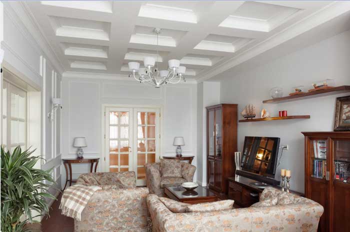 Гостиная в классическом стиле. Гипсокартонный потолок Гостиная в классическом стиле. Гипсокартонный потолок