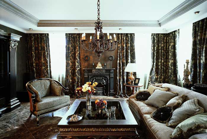 Классический интерьер гостиной. Темные цвета Классический интерьер гостиной. Темные цвета