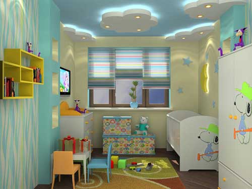 Голубые комбинированные обои в детскую Голубые комбинированные обои в детскую