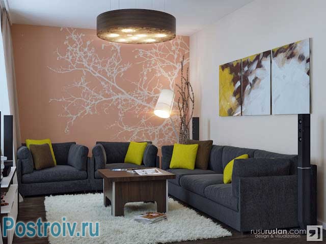 Первый вариант комбинации обоев в гостиной Первый вариант комбинации обоев в гостиной