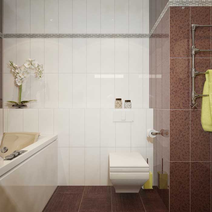 Декор ванной. Сочетание плитка коричневого и белого цвета Декор ванной. Сочетание плитка коричневого и белого цвета