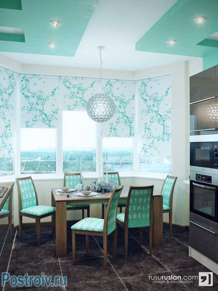 Второй вариант интерьера кухни с эркером п44т. Фото