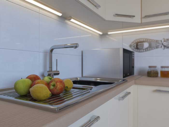 Фартук на кухне из белой плитки. Фото 2